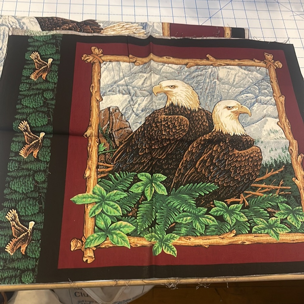 Vintage Cotton Eagle Blanket Panel & 2 Pillow Panels 1 1/2 Yards - Picture 1 of 4